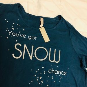 Holiday Sleep Shirt - NWT “You’ve Got Snow Chance” - Size 1X Teal Long Sleeve
